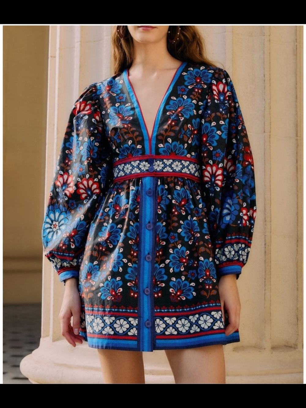 FARM Rio Black Blue Red Floral Mini Dress